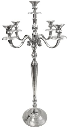 Kerzenständer Kerzenhalter 5-Armig Aluminium Aluminiumguss Silber Raw - Kerzenleuchter Groß - Deko Dekoration Modern Wohnzimmer - Höhe: 40, 60, 80 oder 140 cm (80x46 cm)