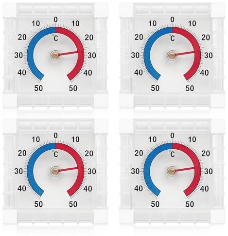 KEALAV Thermomètres Autocollants pour Portes Fenêtres 4 Pièces, 7.5x7.5cm Thermomètre Extérieur Échelle Bicolore Numérique, Rango de -50 a 50 °C Résistant aux Intempéries, Convient pour Maison