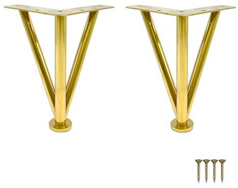 WATAOW 2 Stück 10–40cm Haarnadel Tischbein Aus Metall, Ersatz Möbelfüße, Sofa Füße Aus Edelstahl, Schrankfüsse Heimwerkerprojekte(Gold,25cm/9.8)