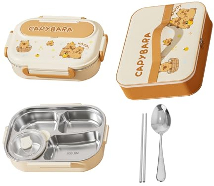 Juego de Infantil,Aislante con Dibujos Animados | Contenedores De Alimentos De Acero Inoxidable Incluye Cubiertos Para Trabajo Escuela Oficina Exteriores Viajes Camping Picnic