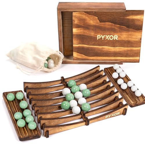 PYXOR Woodline –Holzspiele -Strategiespiele für 2 Personen – Premium Design | Premium Familien spiele aus Bambus, 4 Bälle Spiel für Zuhause & unterwegs, Design-starkes & langlebiges, Taktisches Spiel