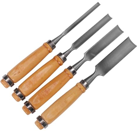 Set di Scalpelli per Intaglio Legno, 4 Pezzi, Semicircolare | Acciaio e Legno, Colore Argento, Bordo Forte per Rimozione Trucioli, per Artista e Carpentiere