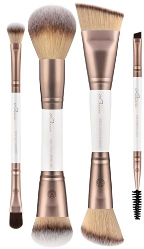 Luvia Mirage 4|8 Duo Brush Set - 8-in-4 Vegan Makeup Brush Set with Blender, Shader, Buffer, Blush & Contour for Face & Eyes