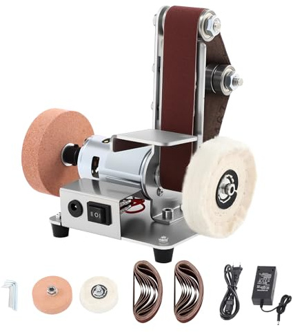 TONFEION Mini Bandschleifer Stationaer 7-Gang, Elektrischer Bandschleifmaschine 4000-9000U/min, DIY Schleifmaschine für Holz, Multifunktional Mini Poliermaschine für Holz, Metall, Messer