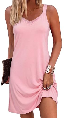 Aseniza Nighties for Women Sleeveless Lace Ladies Nightdresses Chemise Pink