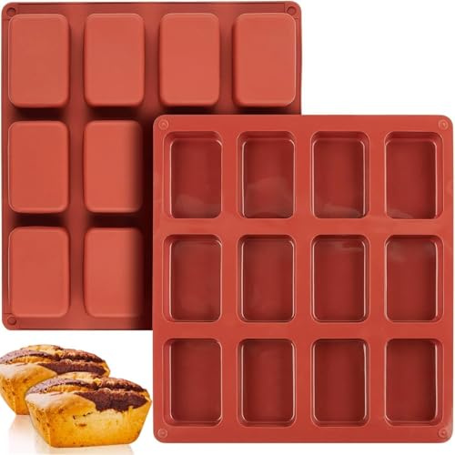 MAIFSJP 2PCS 12-Cavity Silicone Mini Loaf Pan, Mini Brownie Baking Tin, Mini Bread Baking Moulds, Small Loaf Baking Tray for Mini Bread, Brownie, Cornbread, Cheesecake, Chocolate