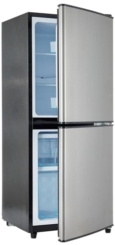 Sweiko Réfrigérateur Congélateur 106L, Mini Frigo 60/46L, 7 Niveaux, -25°C, Porte Inox, Silencieux 45dB, refrigerateur compact pour Bureau et Maison (Black+Silver)