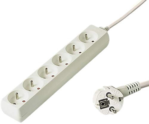 PremiumCord Regleta 230V, 6 Tomas, Extensión 230 V, Tomas Francesas Giradas 45°, Toma Múltiple Seguridad Infantil, Blanco, 3m