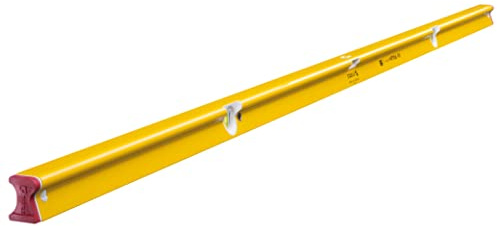 STABILA Wasserwaage Type R 300, 200 cm, verwindungssteifes Alu-R-Profil, 1 Horizontal-Libelle, 2 Vertikal-Libellen, stoßdämpfende Endkappen, integrierte Rutsch-Stopper, Made in Germany, Gelb