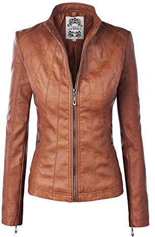 MBJ WJC877 Womens Panelled Faux Leather Moto Jacket L CAMEL