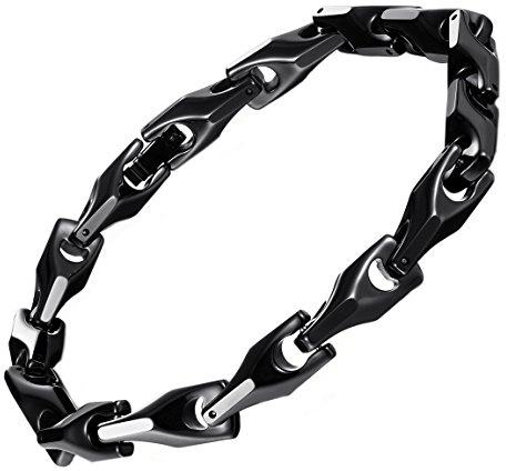 Unique Pulsera de carburo de tungsteno de trigo pesado sólido para hombre que se destaca – eslabones de 3 lados (plata, Metal, Sin gemas.