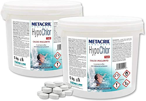 Metacril, HYPOCHLOR TAB, in Pastiglie da 7gr per Piscina e Spa - (5+5) 10Kg | Calcio Ipoclorito 65%, in Pastiglie da 7gr ideale per Piscina e Idromassaggio