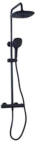 Colonne de Douche Noire BERENS by Eurosanit – Mitigeur Thermostatique, Douche de Tête 240 mm, Douchette à Main 3 Jets avec Picots Anti-Calcaire, Finition Noir Mat