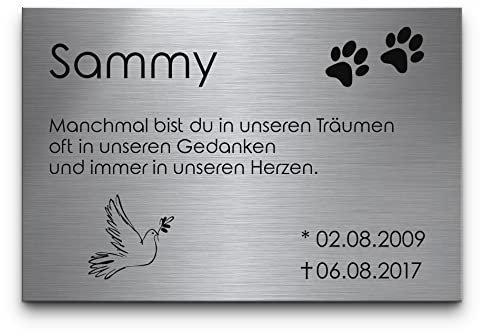 CHRISCK design Gedenkstein Grabstein aus V2A Edelstahl Grabplatte mit Gravur 30x20 cm Gedenktafel für Menschen oder Haustiere Hund Katze personalisiert Gedenkplatte Grabschmuck Andenken wetterfest