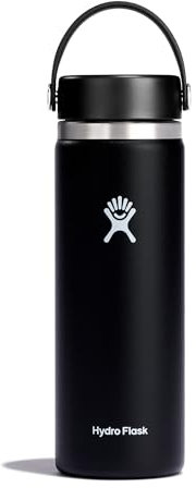 HYDRO FLASK - Water Bottle 591 ml (20 oz) - Vacuum Insulated Stainless Steel Water Bottle with Leak Proof Flex Cap and Powder Coat - BPA-Free - Wide Mouth - Black