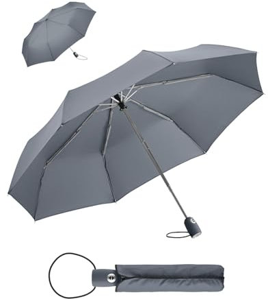 FARE Regenschirm (grau) - öffnet & schließt automatisch - kompakt, windsicher, sturmfest & wasserabweisend - stabiler Taschenschirm - Perfekter Begleiter für Damen und Herren