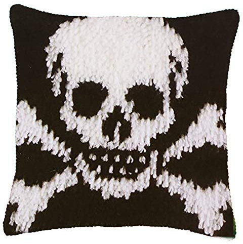 LAPATAIN Latch Hook Kits for DIY Throw Pillow Cover,Skull Pattern Needlework Cushion Cover Hand Craft Crochet for Great Family 17X17inch