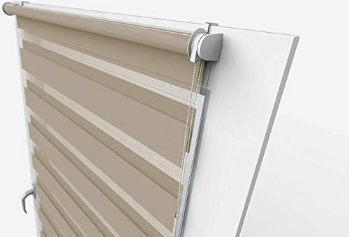 Aloha Doppelrollo Zebrarollo Duo Rollo Sonnenschutzrollo Klemmrollo Fensterrollo Klemmfix ohne Bohren für Fenster & Türen (Beige / 115x150cm / Breite x Höhe)