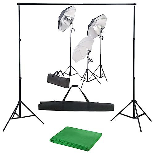 vidaXL Fotostudio Set mit Lampen-Set Hintergrund Schirm Studioset Komplettset Stativ Fotografie Studioleuchte Hintergrundsystem Fotolampe