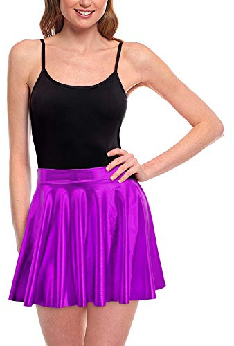 Faldas Mujer Cortas Plisada Morada Metalizada Brillante [Falda Skater Patinaje]【Talla M】 Multifunción Disfraz Baile