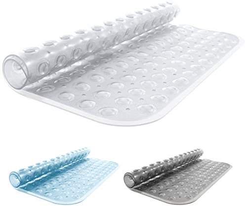 ANSIO® Alfombrillas de Ducha Antideslizantes y antimoho para baño, bañera, Goma con Agujeros de Drenaje y ventosas, Lavable a máquina (54 x 54 cm, Transparente)