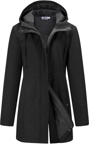 Outdoor Ventures Softshell Jacket Ladies Rain Jacket Functional Rain Coat Windbreaker Waterproof Hiking Jacket Breathable Outdoor Jacket with Hood for Spring Fall Winter Black M