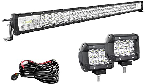 Willpower Barre Rampe LED 107cm + Phare LED 10cm 12V 24V pour 4x4 Voiture | LED Light Barre Lumineuse 540W + Feu Phare de Travail 36W, Avec Faisceau, pour Quad Camion Tracteur Offroad Véhicule Bateau