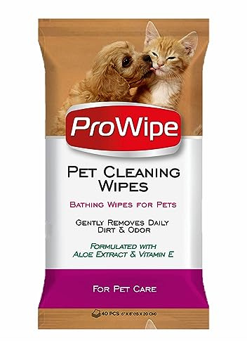 Prowipe Cat Wipes for Cleaning Fur, Pet Wipes for Cats and Dogs, 40 Count | For Cats, Kittens, Dogs and Puppies | Aloe Vera and Vitamin E | Gentle on Sensitive Skin | Paws, Body, Bums, Coat