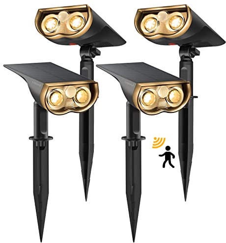 Linkind 1000Lm Aussen Solarleuchten mit Bewegungsmelder, 3000K Warmweiß 24-LED Solar Gartenleuchte mit 3 Modi, 2-in-1 Montage, IP67 LED Garten Solar Strahler für Eingang, Weg, 4 Stück, StarRay