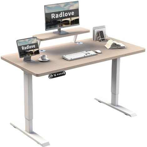 Radlove Bureau électrique réglable en Hauteur avec 4 Commandes à mémoire et Technologie Anti-Collision (chêne + Support pour écran, 76 x 140 cm)