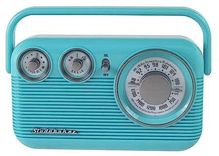 Studebaker SB2003 Retro Portable AM FM Radio | Built in Speaker | AC Powered/Battery | Aux-in Cable (Bundle) (Turquoise)
