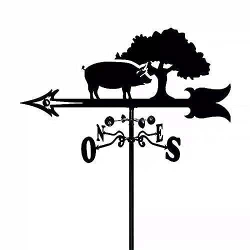 Schwein und Baum Wetterhahn Wetterfahne,Metall Weather Vane Windfahne Windrichtungsanzeiger für den Gartenzaun &Schuppen Dekorative