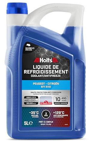 Holts HAFR0002B Liquide de Refroidissement antigel pour Peugeot Citroën avec Bec verseur 10 Ans 480,000km Longue durée de Vie jusqu'à -35 °C, avec Bec, Bleu, 5 litres