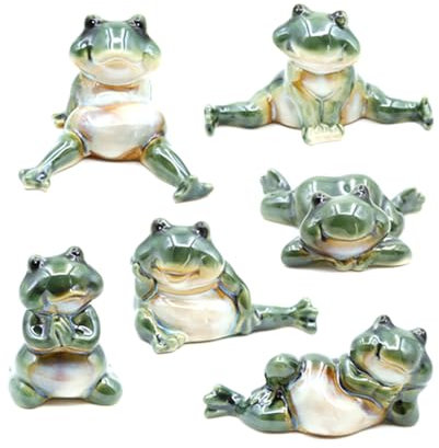 Abaodam 6stücke Teiliges Set Keramik Deko Cartoon Tierfiguren Niedliche Frosch Ornamente Für Wohnzimmer Garten Kreative Wohnraumgestaltung