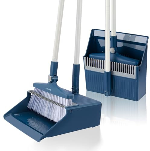 SDARISB Set di Scopa e Paletta, Manico Lungo 127 cm, Spazzola Verticale e Paletta combinata per la Pulizia dei Pavimenti, Girevole a 180 Gradi, per casa, Cucina, Ufficio, Lobby e terrazza