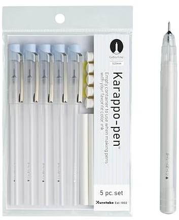 Kuretake Karappo Pen, 0.25mm Extra Fine tip 5pcs set, Empty refillable ink pen, for lettering, calligraphy, illustration, drawing, Made in Japan