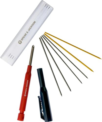 Spear & Jackson SJDHP Tiefloch-Bleistift mit 6 Ersatzminen – Markiert Holz, Metall, Kunststoffe & Keramik in schwer zugänglichen Bereichen, Schnellspitzer, Gürtelclip