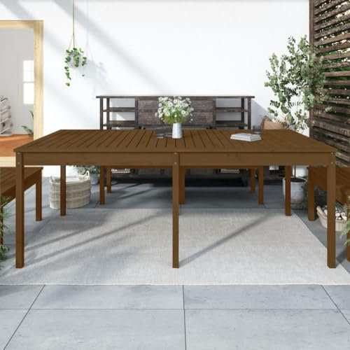AUVYI Mesa de jardín, color marrón miel, 203,5 x 100 x 76 cm, madera maciza de pino, mesa auxiliar para exteriores, mesa de bistró, mesa de balcón, mesa de comedor, mesa de café, mesa de camping, mesa