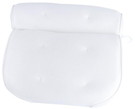 Angoily White Breathable Mesh Spa Bath Pillow Suction Cups for Neck and Back Support for Home Hot Tub and Bathtub Use