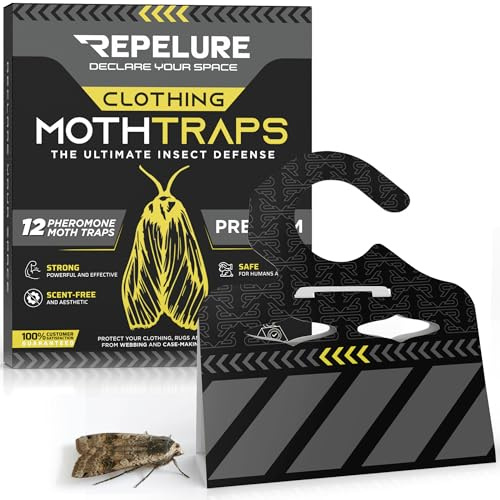 Repelure Premium Moth Traps with Pheromones - 12 Pack, Clothing Moths Traps for Closet – Indoor Moth Prevention, Anti Moths for Clothes Storage, Balls Alternative