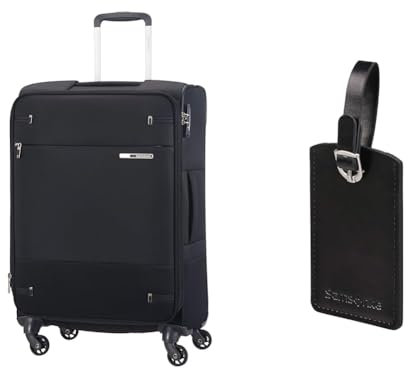 Samsonite Base Boost - Spinner M Erweiterbar Koffer, 66 cm, 67,5/73,5 L, Schwarz (Black) & Global Travel Accessories, Rechteckiger Gepäckanhänger, 10 cm