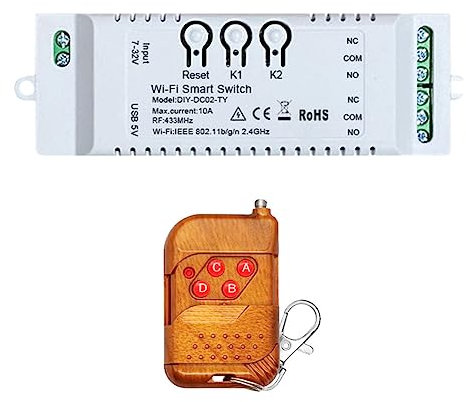 iFutniew Tuya - Interruptor inteligente WiFi de 2 canales, interruptor WiFi, temporizador DIY + control remoto 7-32V USB 5V 2.4G WiFi Smartlife módulo de automatización del hogar para Alexa IFTT