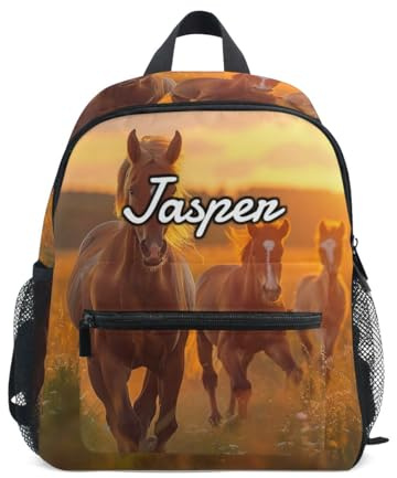 CHIFIGNO Personalisierte Kinder-Rucksäcke, Schulrucksäcke, Vorschultasche für Mädchen und Jungen, Schöne Pferde, Medium