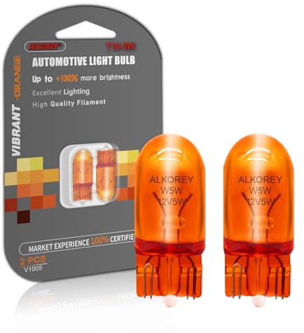 ALKOREY-WY5W 194NA T10 12V 5W Car Turn Signal Bulbs,2100K Natural Amber Automobile Lamps,Auto License Plate Light Side Marker Automotive Interior Light,2 Pack