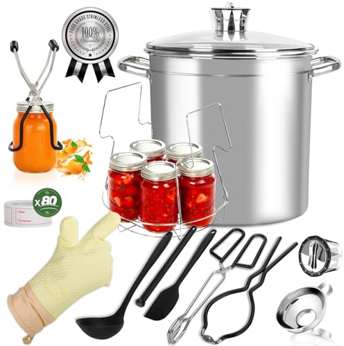 GraceKit Canning Supplies - Stainless Steel Canning Pot with Rack and Lid,Beginners Stainless Steel Canning Tool Set, Starter Kits Set for Beginners 21.5 Quart