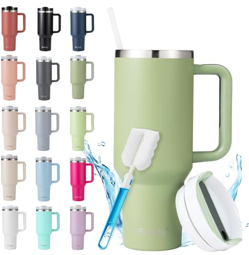 Bukaty Vaso térmico con pajita y asa 30oz/0,9L, Vaso grande para beber con tapa y pajita, Taza de café térmica para llevar, Vaso aislante al vacío de acero inoxidable portátil para coche para bebidas
