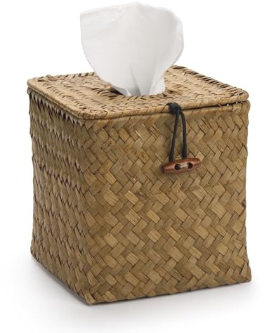 Kosmetiktücherbox Guadratisch, Seegras Tücherbox Halter, Gewebter Gesichtstuchhalter, Dekorative Taschentuchbox für Esstisch, Wohnzimmer, Badezimmer (Natürlich)