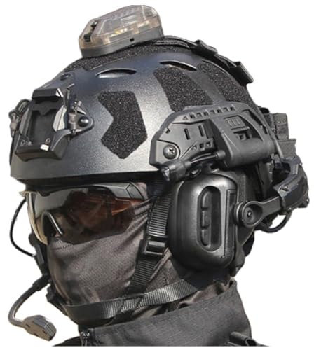 Fotrsta Airsoft PJ Type Fast Helmet Set, Outdoors Military Tactical Helmet With Airsoft Visor And Goggles Tactical Headphones Side Rail Flashlight For CS Game Protective Gear