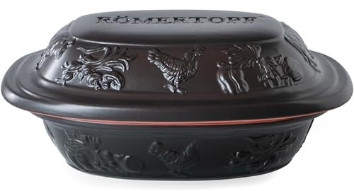 Römertopf Bräter RUSTICO für 1 Person - 1,2 Liter Schmortopf mit Deckel aus Keramik – Zum Schmoren, Braten und Dampfgaren - Backofengeeignet