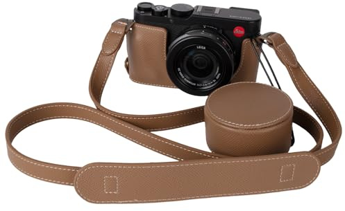 VOVMOEYA Protective Camera Case Kit for Leica D-LUX8 Camera,for Leica DLUX8 Half Case D-LUX 8 Camera Cover with Front Lens Cap with Shoulder Strap-Choc